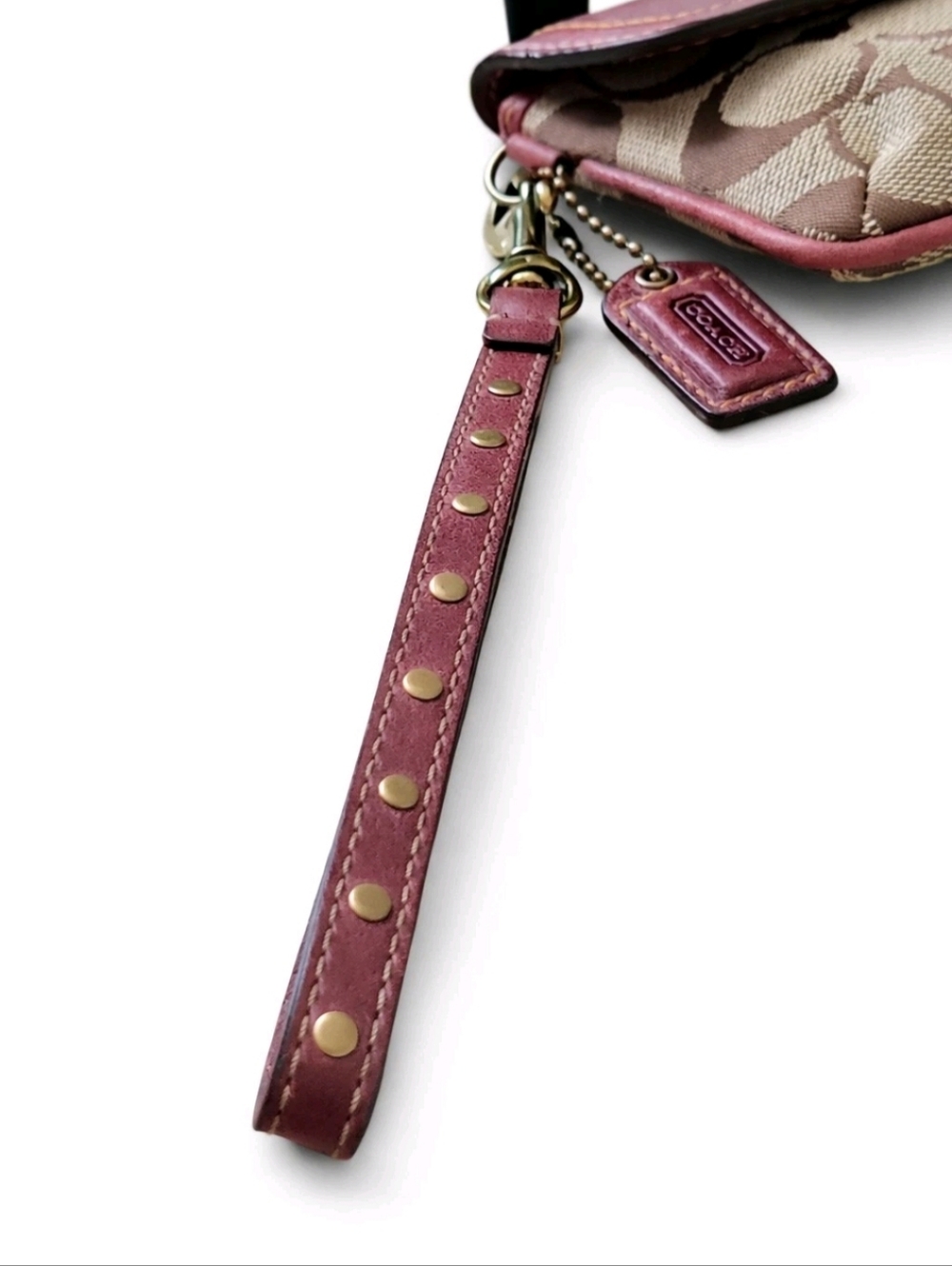 Coach Burgundy/Red Leather & Signature Canvas Buckle Special Edition Wristlet - Picture 8 of 10
